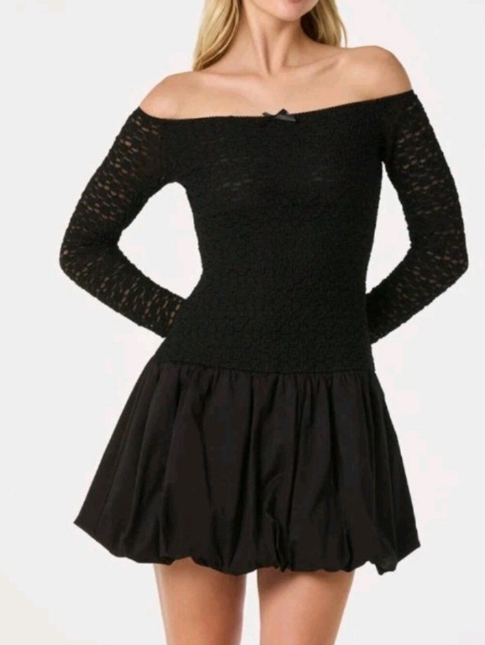ASTR the Label XS Black Off the Shoulder Bubble Long Sleeve Minidress Msrp $99